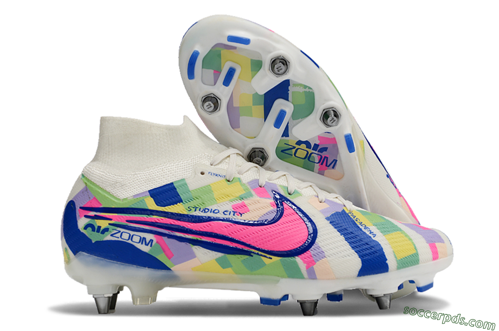 Nike Air Zoom Mercurial Superfly 9 Elite SG High-Tops Football Boots - White/Pink/Blue/Yellow 1