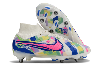 Nike Air Zoom Mercurial Superfly 9 Elite SG High-Tops Football Boots - White/Pink/Blue/Yellow
