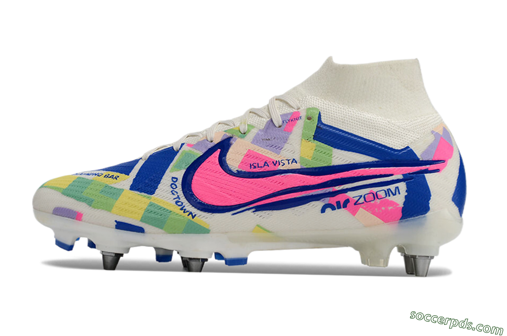 Nike Air Zoom Mercurial Superfly 9 Elite SG High-Tops Football Boots - White/Pink/Blue/Yellow 2