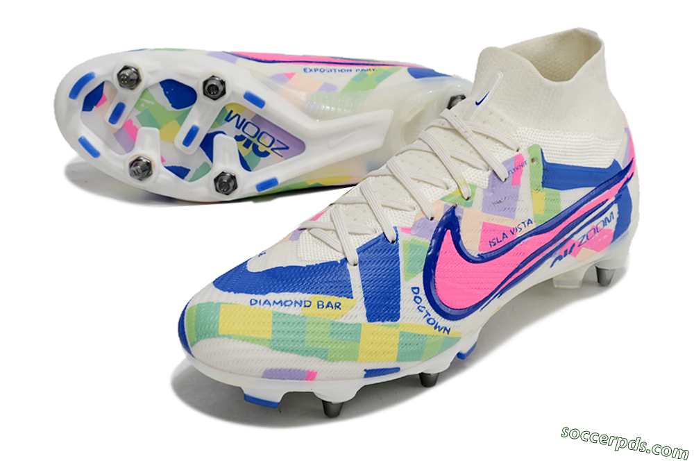 Nike Air Zoom Mercurial Superfly 9 Elite SG High-Tops Football Boots - White/Pink/Blue/Yellow 3