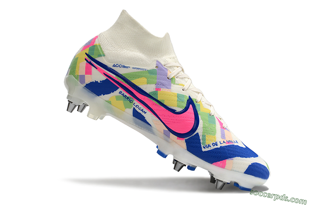 Nike Air Zoom Mercurial Superfly 9 Elite SG High-Tops Football Boots - White/Pink/Blue/Yellow 4