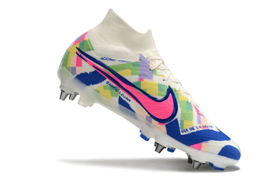 Nike Air Zoom Mercurial Superfly 9 Elite SG High-Tops Football Boots - White/Pink/Blue/Yellow