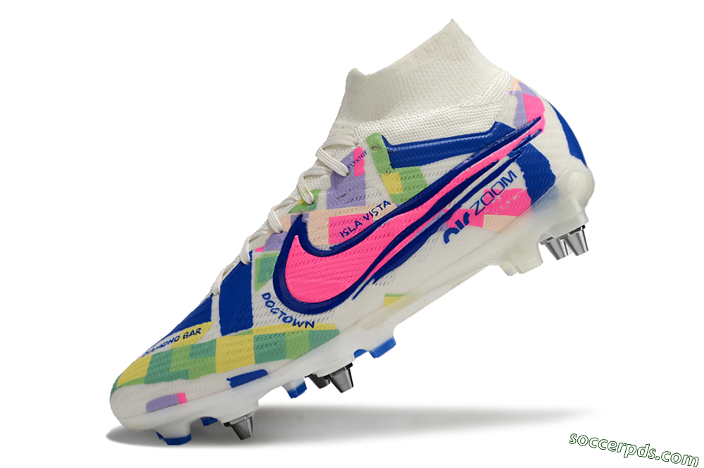 Nike Air Zoom Mercurial Superfly 9 Elite SG High-Tops Football Boots - White/Pink/Blue/Yellow 5