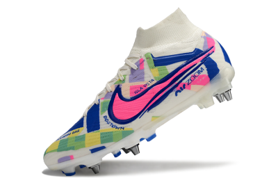 Nike Air Zoom Mercurial Superfly 9 Elite SG High-Tops Football Boots - White/Pink/Blue/Yellow