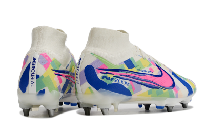 Nike Air Zoom Mercurial Superfly 9 Elite SG High-Tops Football Boots - White/Pink/Blue/Yellow