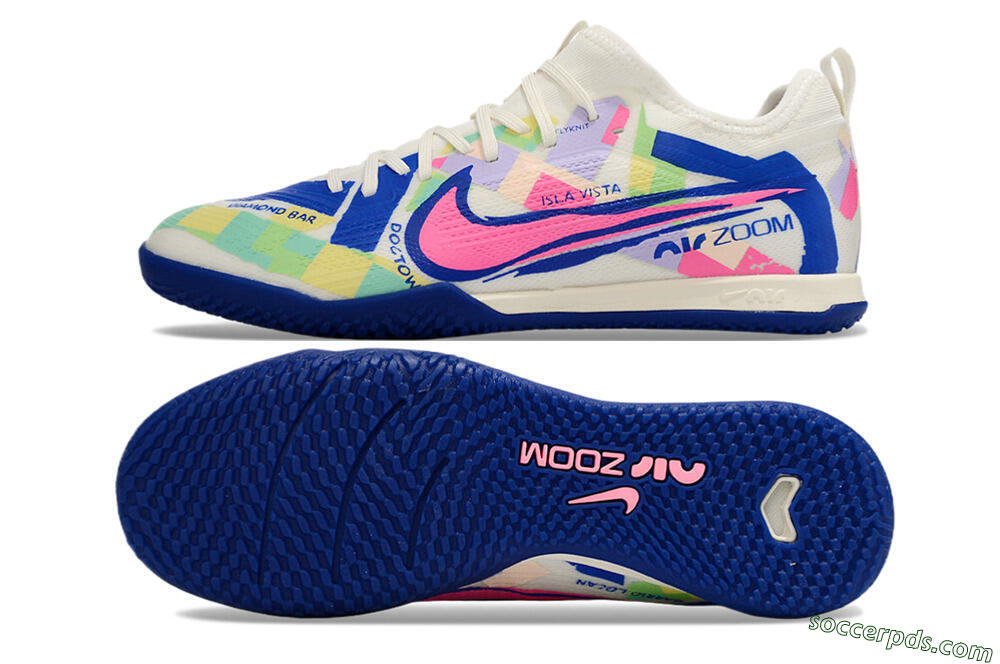 Nike Air Zoom Mercurial Vapor 15 Pro IC Low-Tops Football Shoes - White/Pink/Blue/Yellow 0