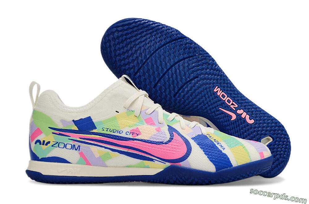 Nike Air Zoom Mercurial Vapor 15 Pro IC Low-Tops Football Shoes - White/Pink/Blue/Yellow 1