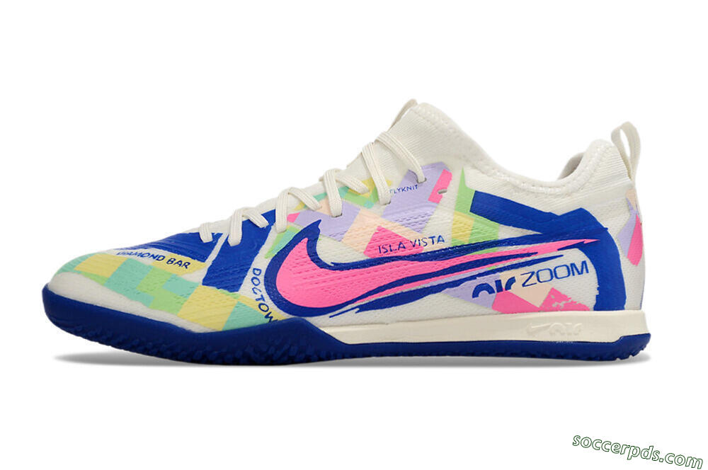 Nike Air Zoom Mercurial Vapor 15 Pro IC Low-Tops Football Shoes - White/Pink/Blue/Yellow 2