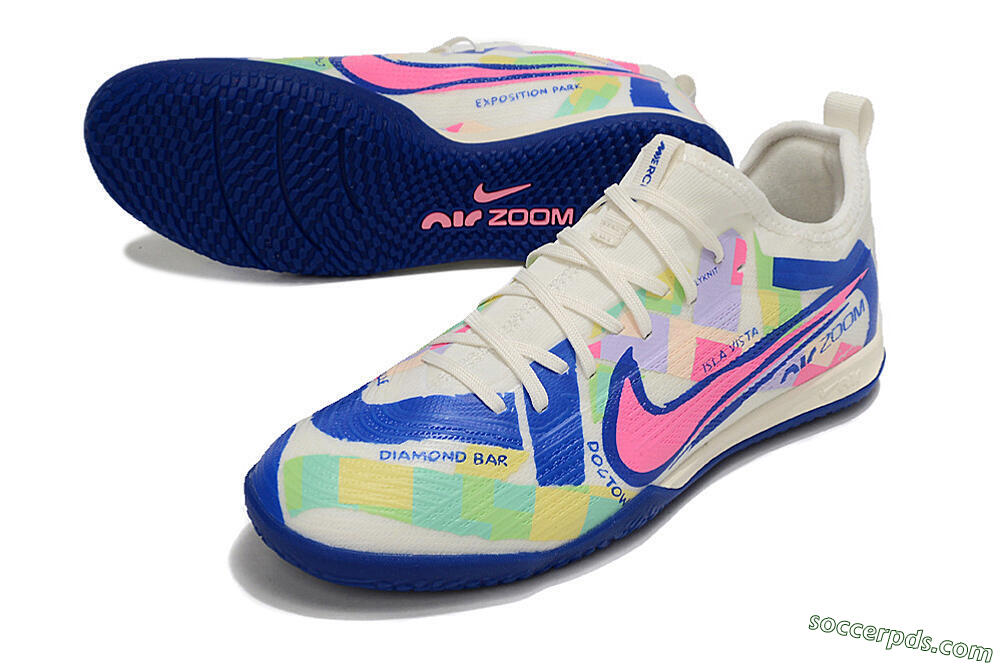 Nike Air Zoom Mercurial Vapor 15 Pro IC Low-Tops Football Shoes - White/Pink/Blue/Yellow 3