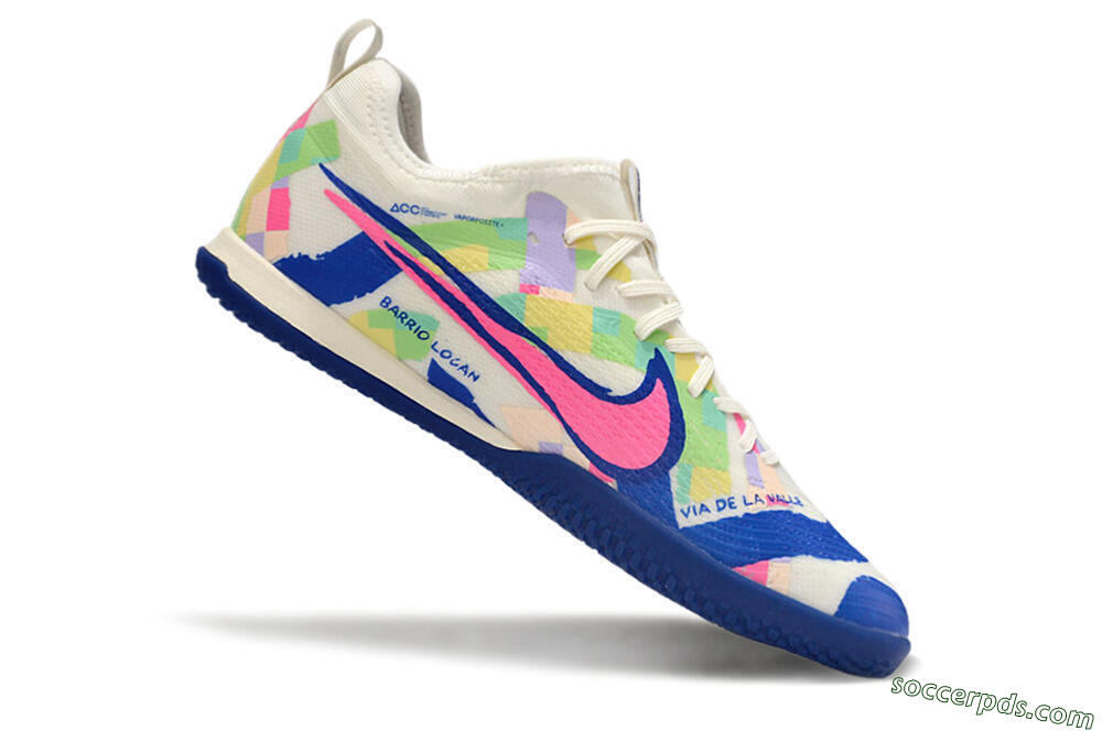 Nike Air Zoom Mercurial Vapor 15 Pro IC Low-Tops Football Shoes - White/Pink/Blue/Yellow 4