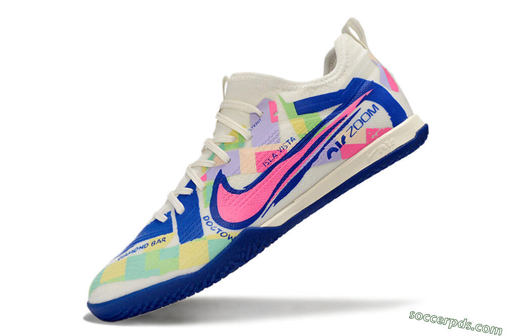 Nike Air Zoom Mercurial Vapor 15 Pro IC Low-Tops Football Shoes - White/Pink/Blue/Yellow 5