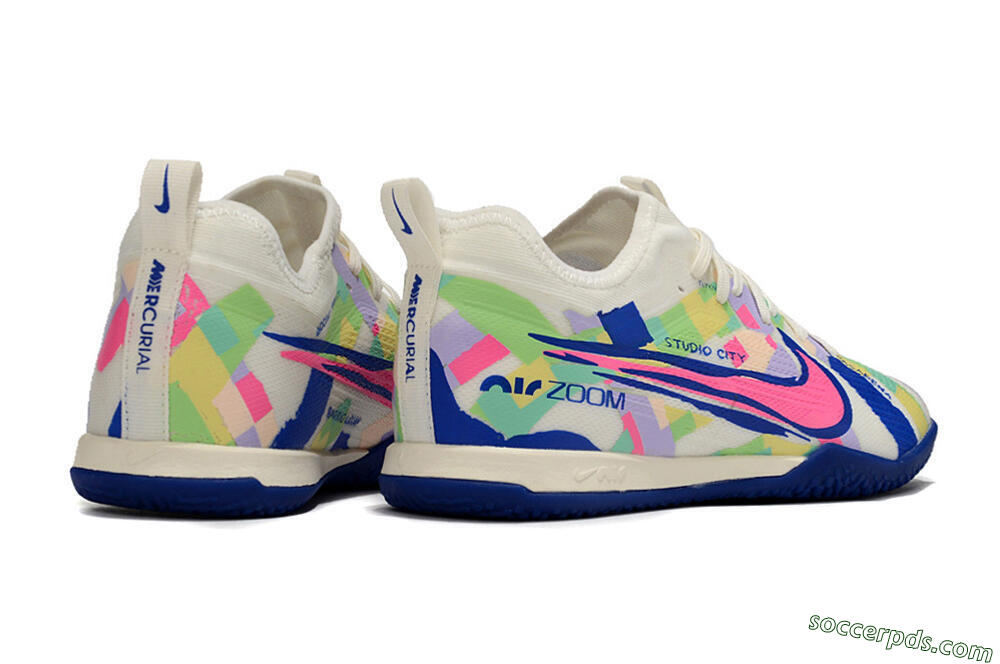 Nike Air Zoom Mercurial Vapor 15 Pro IC Low-Tops Football Shoes - White/Pink/Blue/Yellow 6