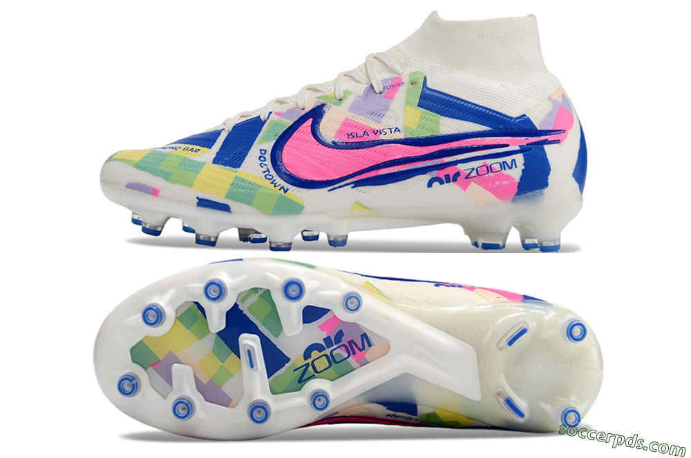 Nike Air Zoom Mercurial Superfly 9 Elite AG High-Tops Football Boots - White/Pink/Blue/Yellow 0