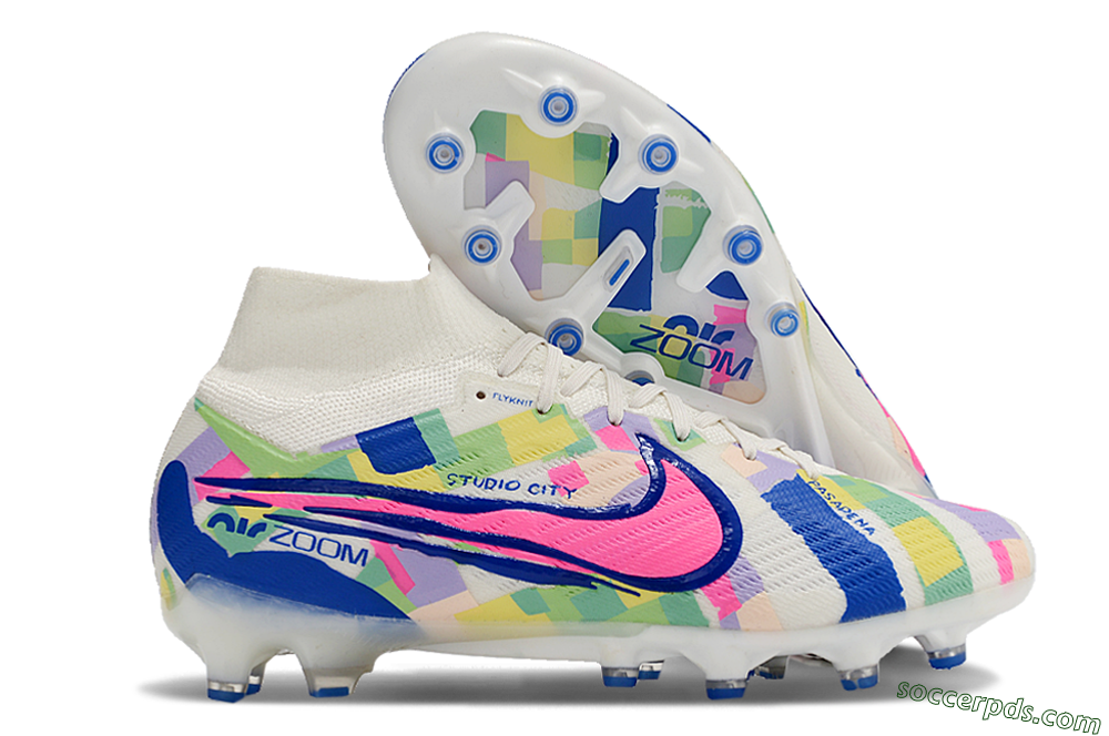 Nike Air Zoom Mercurial Superfly 9 Elite AG High-Tops Football Boots - White/Pink/Blue/Yellow 1