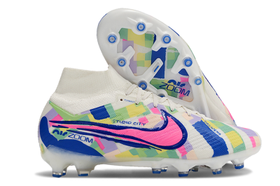 Nike Air Zoom Mercurial Superfly 9 Elite AG High-Tops Football Boots - White/Pink/Blue/Yellow