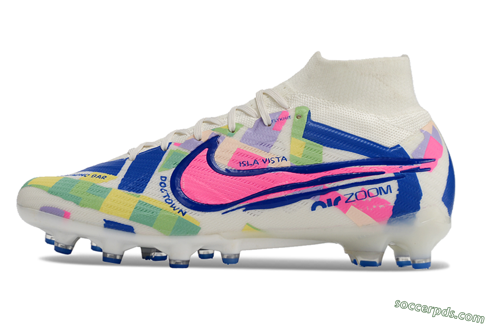 Nike Air Zoom Mercurial Superfly 9 Elite AG High-Tops Football Boots - White/Pink/Blue/Yellow 2