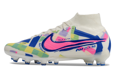 Nike Air Zoom Mercurial Superfly 9 Elite AG High-Tops Football Boots - White/Pink/Blue/Yellow