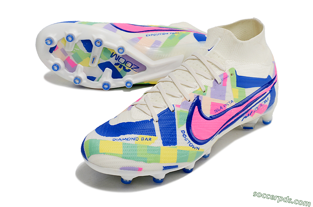 Nike Air Zoom Mercurial Superfly 9 Elite AG High-Tops Football Boots - White/Pink/Blue/Yellow 3