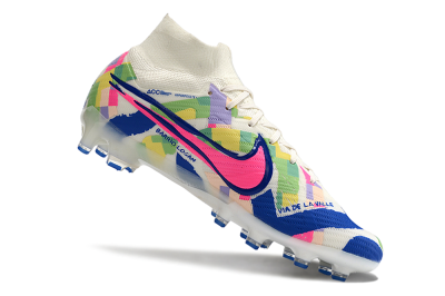 Nike Air Zoom Mercurial Superfly 9 Elite AG High-Tops Football Boots - White/Pink/Blue/Yellow