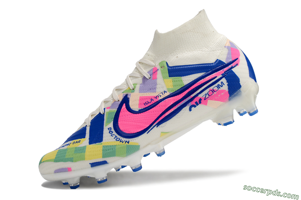 Nike Air Zoom Mercurial Superfly 9 Elite AG High-Tops Football Boots - White/Pink/Blue/Yellow 5
