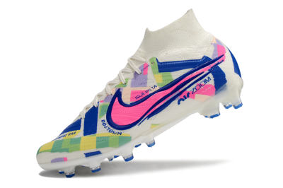 Nike Air Zoom Mercurial Superfly 9 Elite AG High-Tops Football Boots - White/Pink/Blue/Yellow
