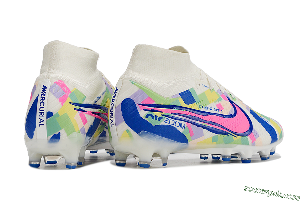 Nike Air Zoom Mercurial Superfly 9 Elite AG High-Tops Football Boots - White/Pink/Blue/Yellow 6