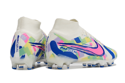 Nike Air Zoom Mercurial Superfly 9 Elite AG High-Tops Football Boots - White/Pink/Blue/Yellow