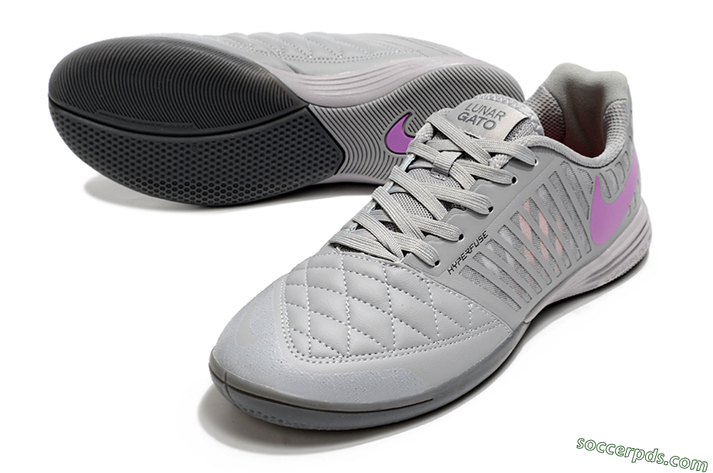 Nike Lunar Gato 2 IC Low-Tops Football Shoes - Grey/Purple/White 3