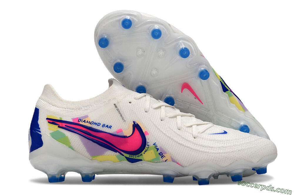 Nike Phantom Luna Elite AG Low-Tops Football Boots - White/Pink/Blue 1