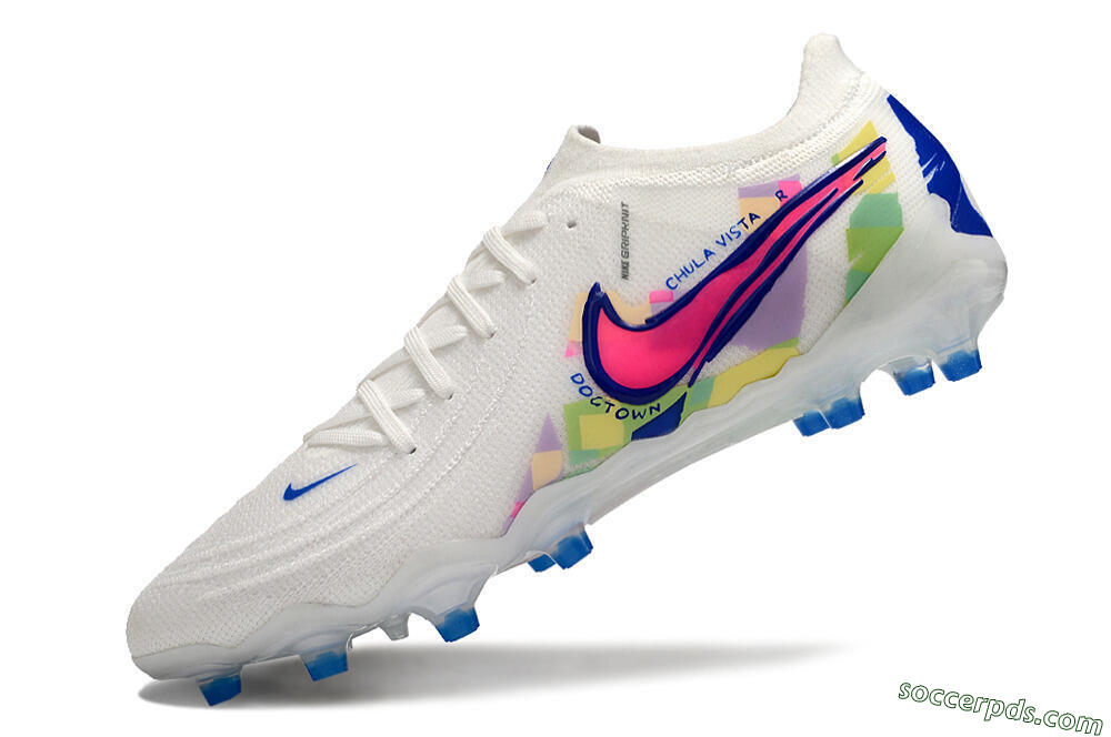 Nike Phantom Luna Elite AG Low-Tops Football Boots - White/Pink/Blue 5