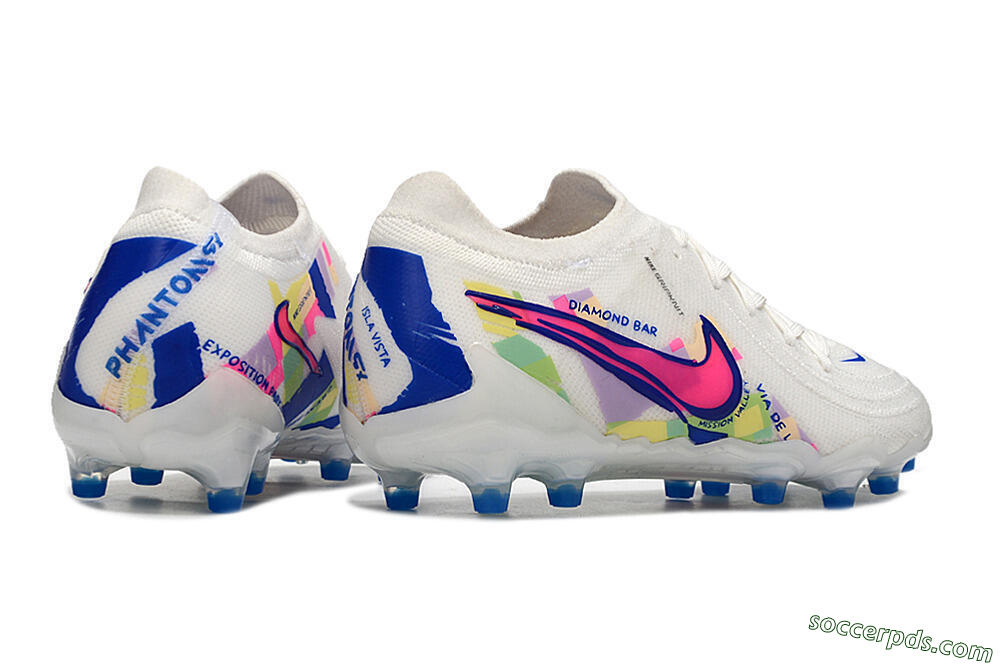 Nike Phantom Luna Elite AG Low-Tops Football Boots - White/Pink/Blue 6