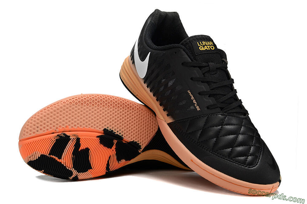 Nike Lunar Gato 2 IC Low-Tops Football Shoes - Black/White/Yellow 3