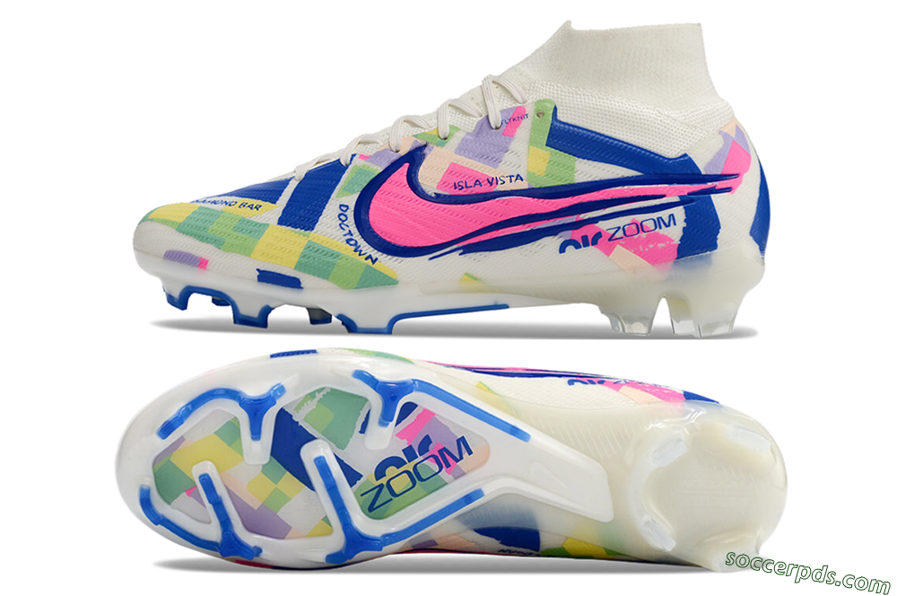 Nike Air Zoom Mercurial Superfly 9 Elite FG High-Tops Football Boots - White/Rainbow 0