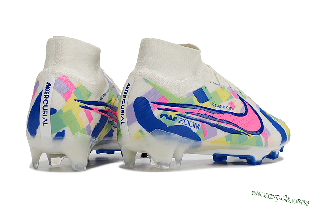 Nike Air Zoom Mercurial Superfly 9 Elite FG High-Tops Football Boots - White/Rainbow 6