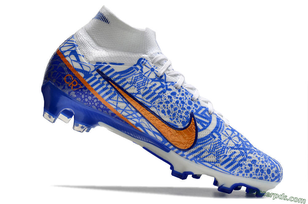 Nike Air Zoom Mercurial Superfly 9 Elite FG High-Tops Football Boots - White/Blue/Red 4
