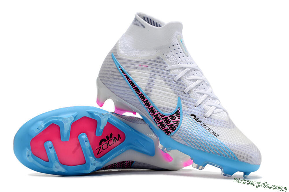 Nike Air Zoom Mercurial Superfly 9 Elite FG High-Tops Football Boots - White/Blue/Pink 3