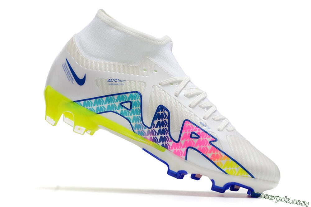 Nike Air Zoom Mercurial Superfly 9 Elite FG High-Tops Football Boots - White/Pink/Blue 4