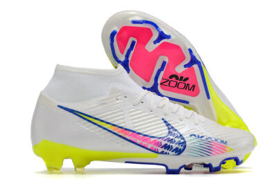 Nike Air Zoom Mercurial Superfly 9 Elite FG High-Tops Football Boots - White/Blue/Pink/Green