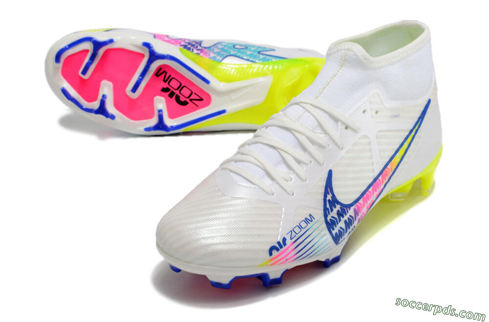 Nike Air Zoom Mercurial Superfly 9 Elite FG High-Tops Football Boots - White/Blue/Pink/Green 3