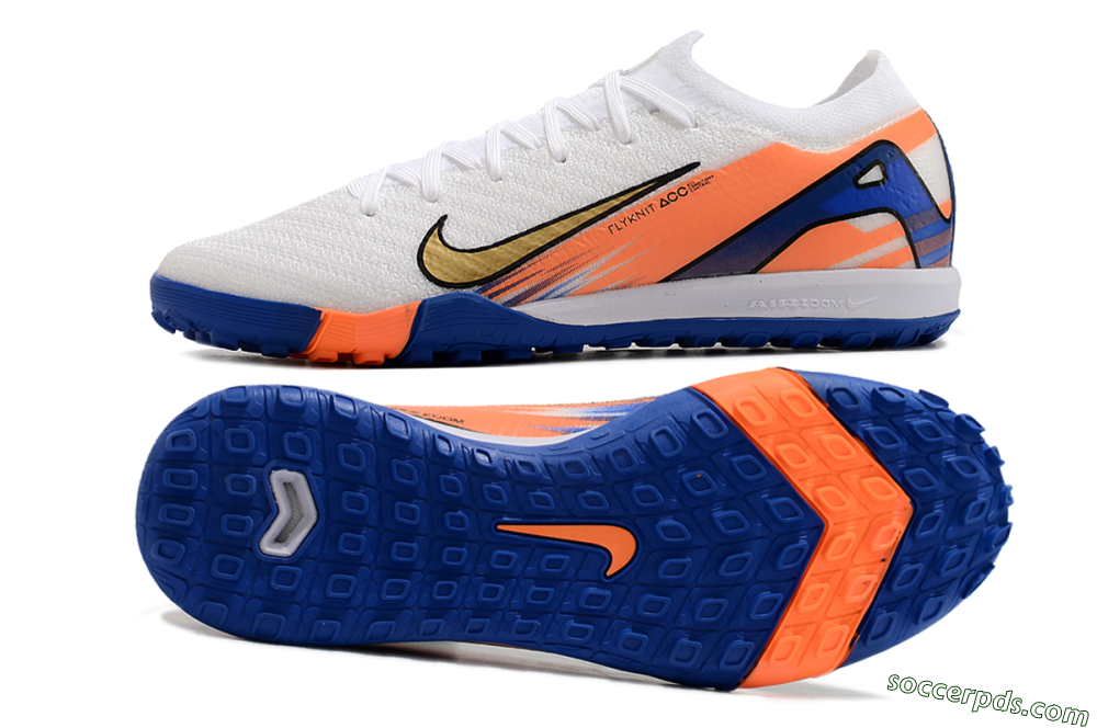 Nike Air Zoom Mercurial Vapor 16 Elite TF Low-Tops Football Shoes - White/Orange/Blue 4