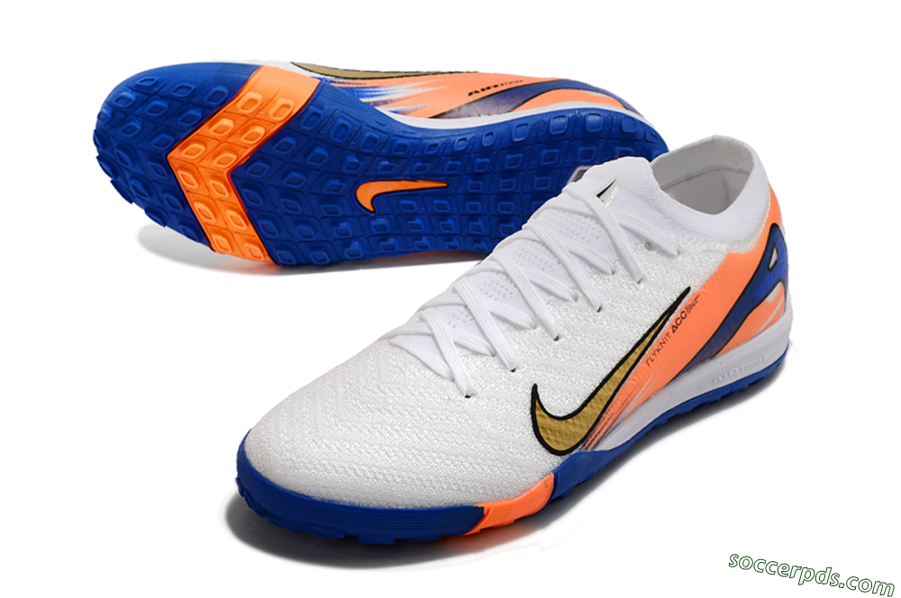 Nike Air Zoom Mercurial Vapor 16 Elite TF Low-Tops Football Shoes - White/Orange/Blue 3