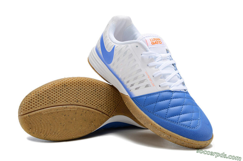 Nike Lunar Gato 2 IC Low-Tops Football Shoes - White/Blue 3