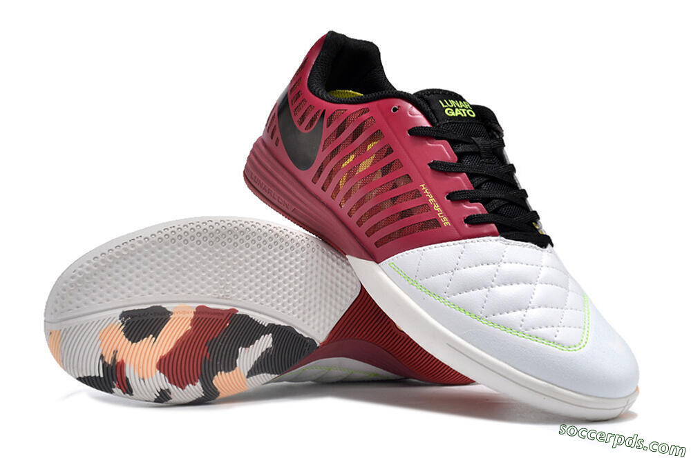 Nike Lunar Gato 2 IC Low-Tops Football Shoes - White/Red/Black 3