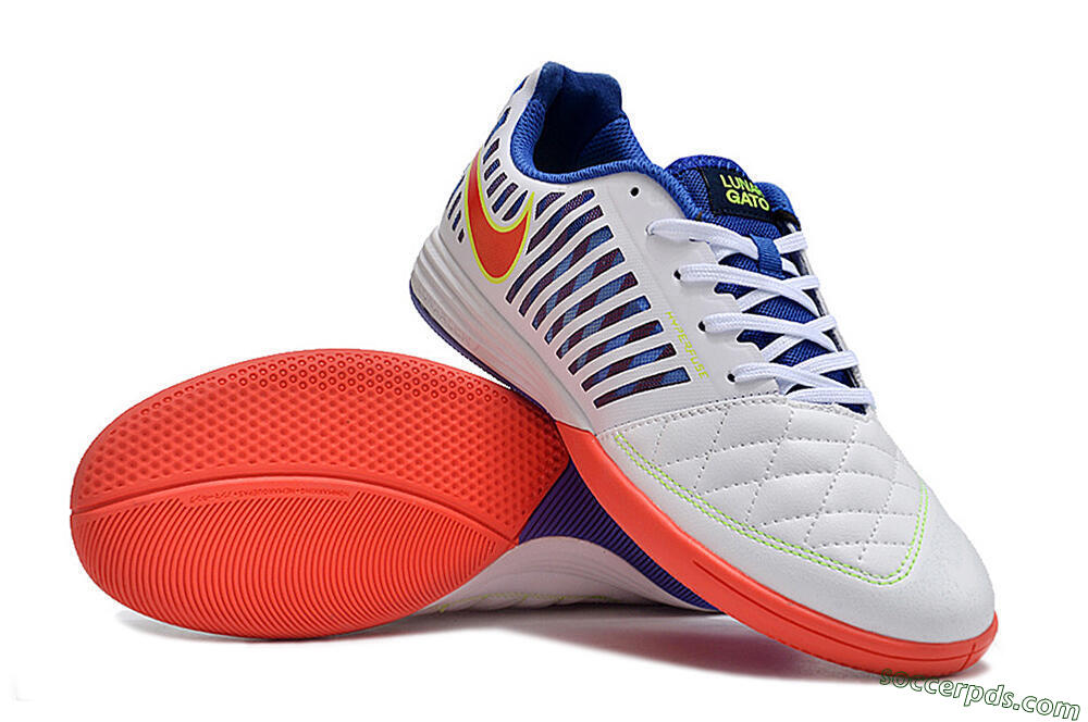 Nike Lunar Gato 2 IC Low-Tops Football Shoes - White/Blue/Red 3