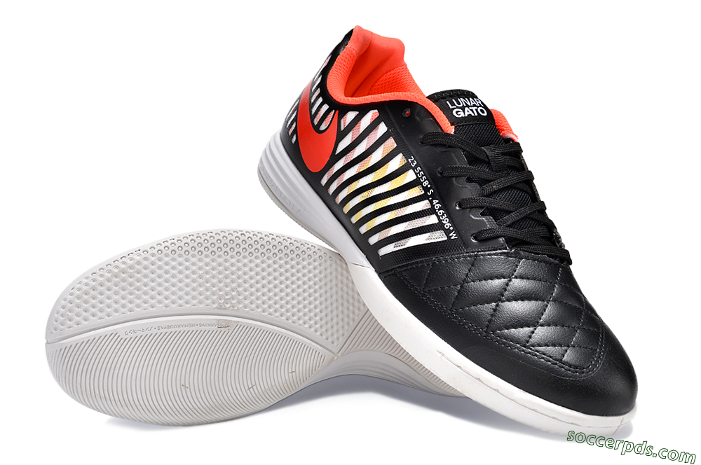 Nike Lunar Gato 2 IC Low-Tops Football Shoes - Black/White/Red 3