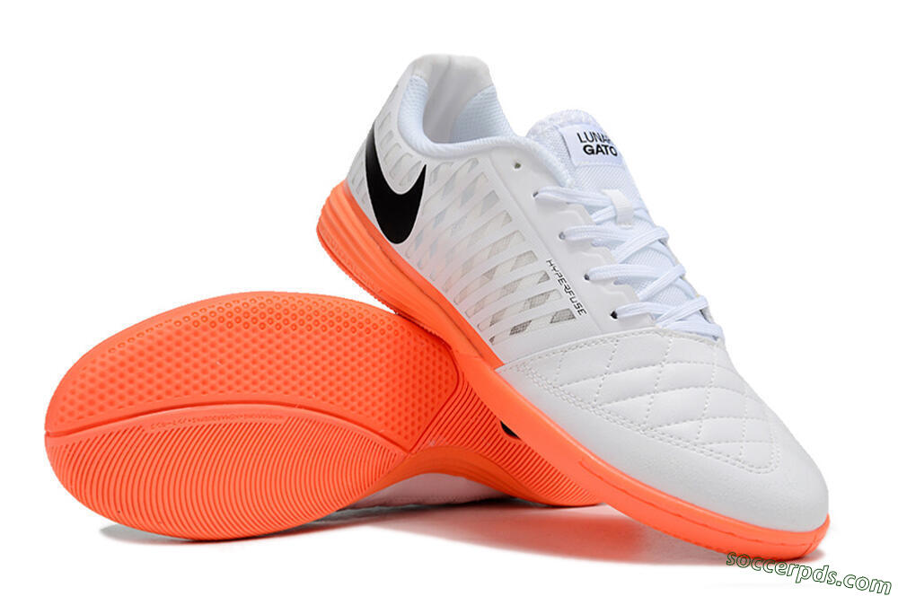 Nike Lunar Gato 2 IC Low-Tops Football Shoes - White/Black/Orange 3