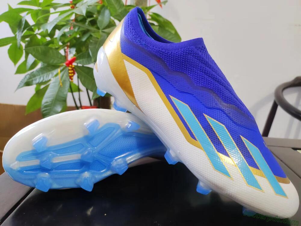 Adidas X Crazyfast.1 Laceless FG Low-Tops Football Boots - Blue/White/Gold