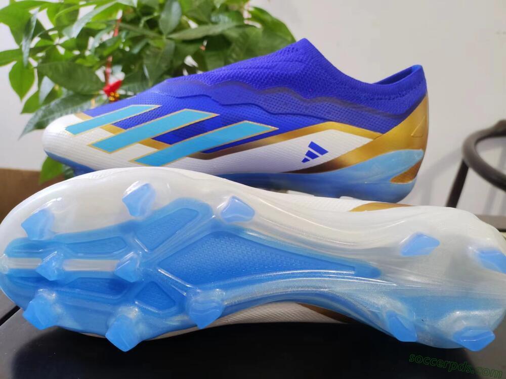 Adidas X Crazyfast.1 Laceless FG Low-Tops Football Boots - Blue/White/Gold