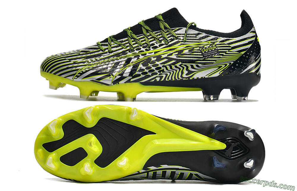 Puma Ultra Ultimate FG Low-Tops Football Boots - White/Black/Green 0