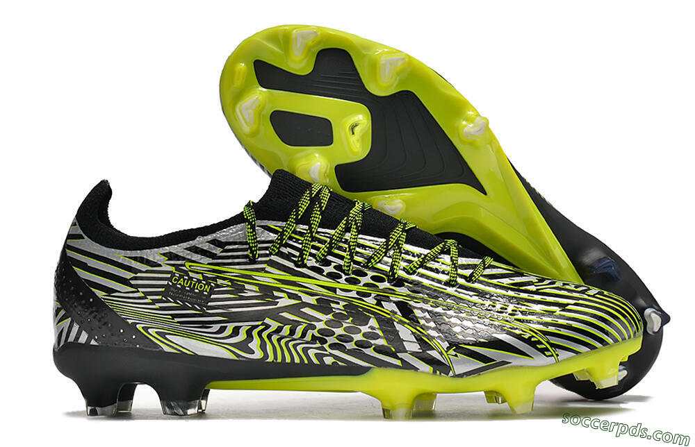 Puma Ultra Ultimate FG Low-Tops Football Boots - White/Black/Green 1